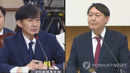 조국 전 법무부 장관(왼쪽)과 윤석열 전 검찰총장. <연합뉴스>